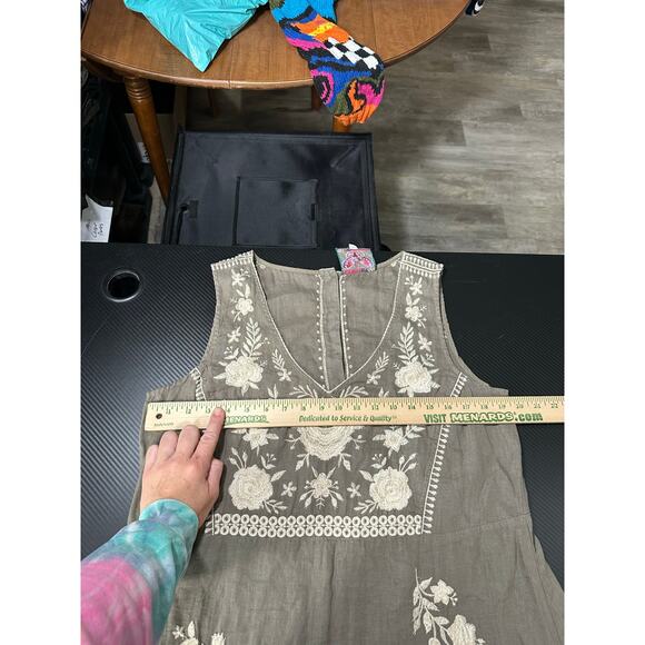 Johnny Was Los Angeles 100% Linen Dress Size Large Floral Breen Tank Dress - Picture 6 of 11